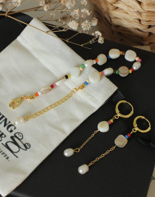 Muschel & Süßwasserpearl Armband / Ohrringe "Summer" – Bild 3